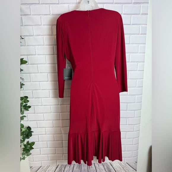MARINA Red Ruffled Wrap Dress with Tie Front/size M - Picture 6 of 10